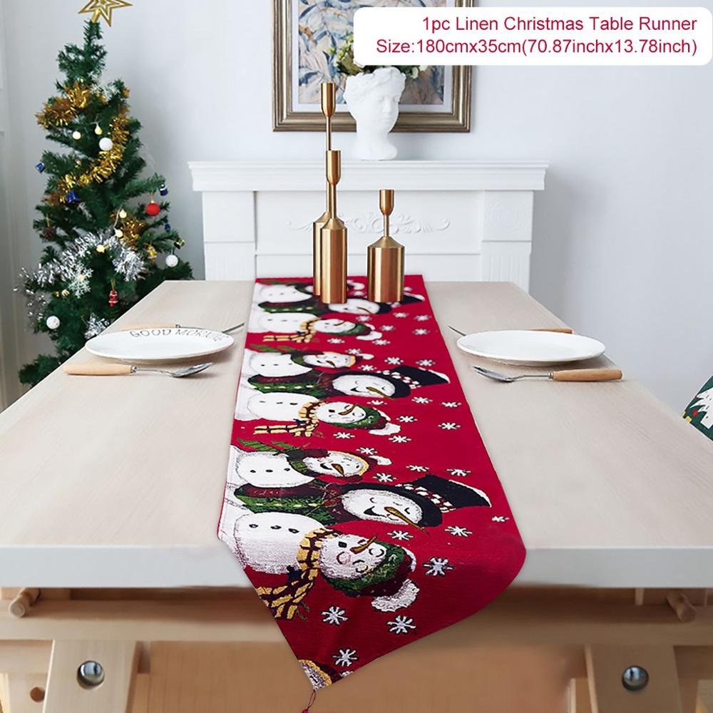 Christmas table runner featuring traditional holiday symbols for seasonal decorating