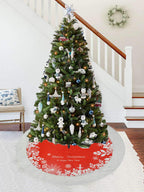 Christmas tree skirt with decorative detail and textured fabric surface