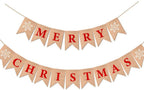 Merry Christmas pennant banner with burlap flags in festive red