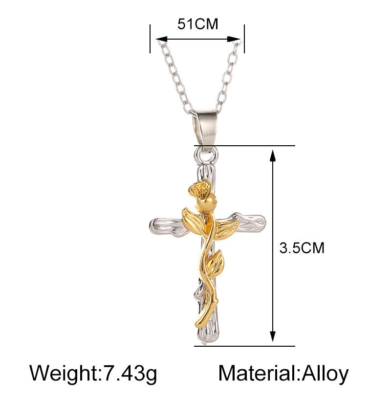 Vintage leaf cross necklace with multi-layer chain for women