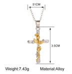 Vintage leaf cross necklace with multi-layer chain for women