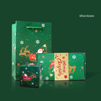 Holiday surprise box contents displayed with red and green theme