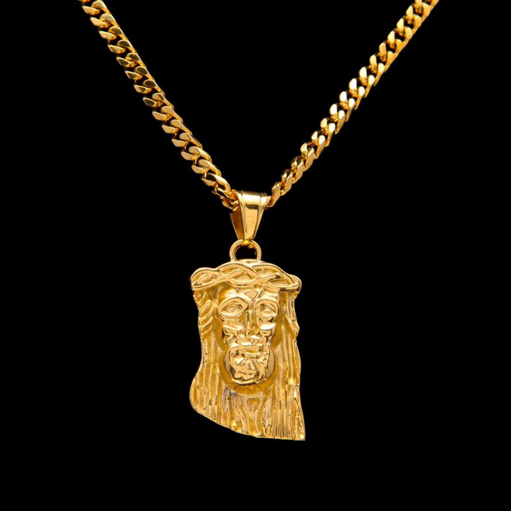 Multiple angle view of stainless steel Christ pendant