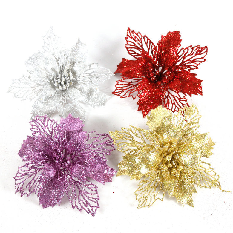 Set of plastic candy cane flower decorations in holiday theme