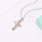 Classic alloy cross pendant necklace with vintage leaf detail
