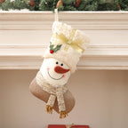 Close-up of a white fabric Christmas stocking with Nordic-inspired charm for seasonal display