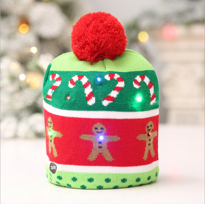LED light up knitted Christmas hat with warm glowing lights Main image