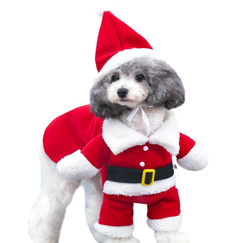 Red Santa Claus pet costume for dogs and cats in polar fleece fabric Main image