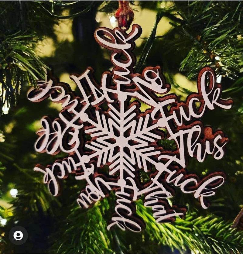 Handcrafted wooden Christmas pendant with flat print finish and dimensional snowflake design