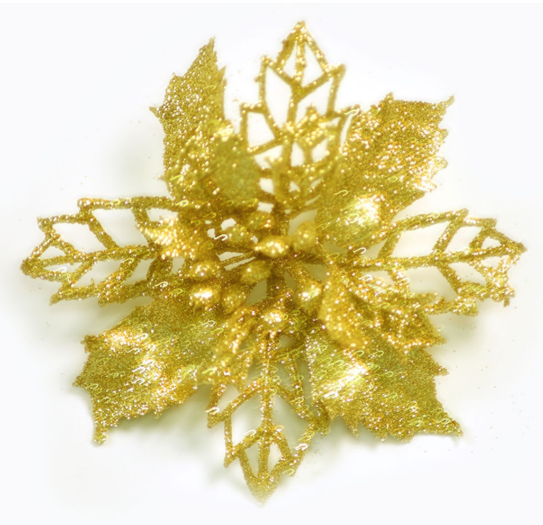 Set of Christmas flower decorations in gold tones