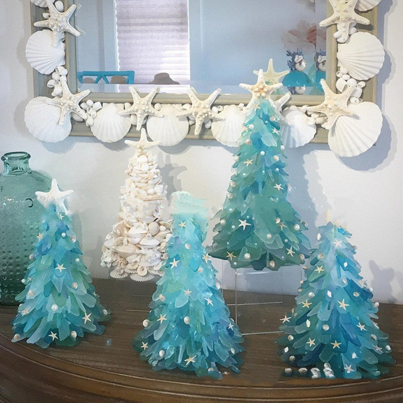 Holiday decoration with blue tree design for Christmas mantle displays