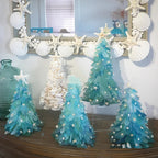 Holiday decoration with blue tree design for Christmas mantle displays
