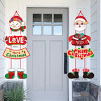 Whimsical cartoon Christmas decoration hanging at door entrance