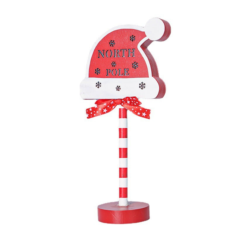 Set of wooden Christmas decorative lights with festive stop sign themes