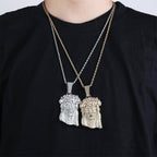 Elegant Jesus pendant with micro-set zircon stones on copper base