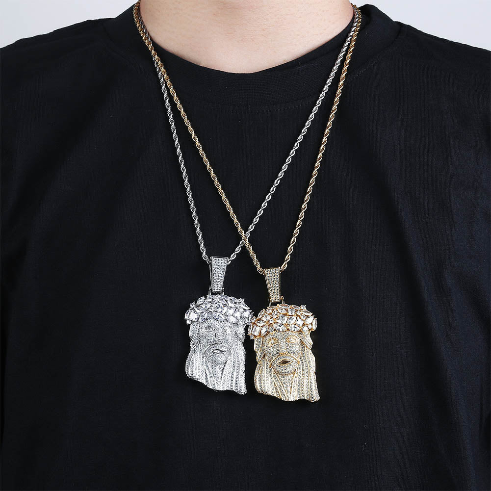 Elegant Jesus pendant with micro-set zircon stones on copper base