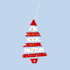 Wooden Christmas tree pendant in cheerful red blue pink colors