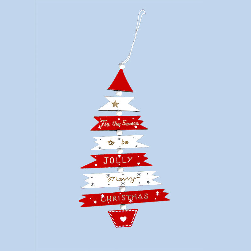 Wooden Christmas tree pendant in cheerful red blue pink colors