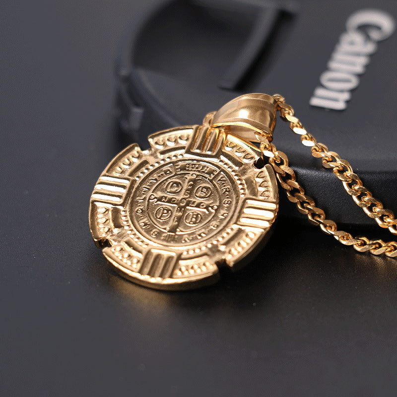Stainless steel gold-tone Jesus necklace pendant detail view