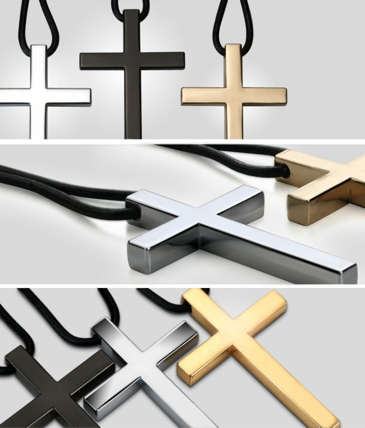 Jesus Christ Cross Pendant Necklace flat lay on soft fabric