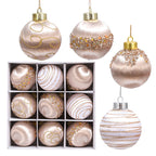 Set of 9 painted foam Christmas tree ball ornaments in mixed festive colors