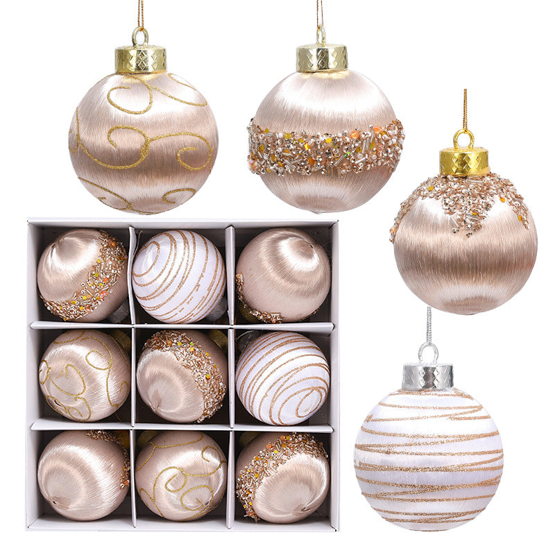 Set of 9 painted foam Christmas tree ball ornaments in mixed festive colors