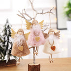 Festive angel ornament with soft plush fabric hanging decoratively