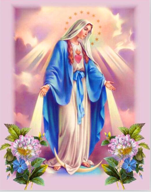 Square diamond painting kit featuring Jesus Christ with mother and baby in sparkling resin rhinestones on canvas