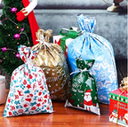 Christmas gift bags with festive patterns and colorful designs