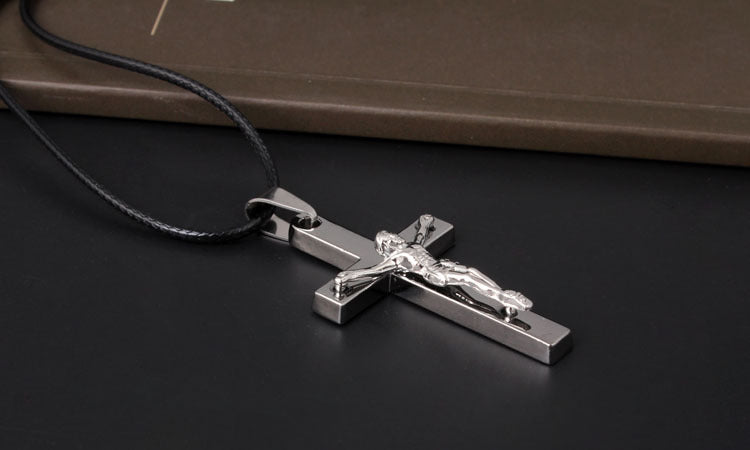 Jesus crucifix pendant in titanium steel with Christ figure