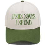 Jesus Saves I Spend color-block baseball cap in navy blue color