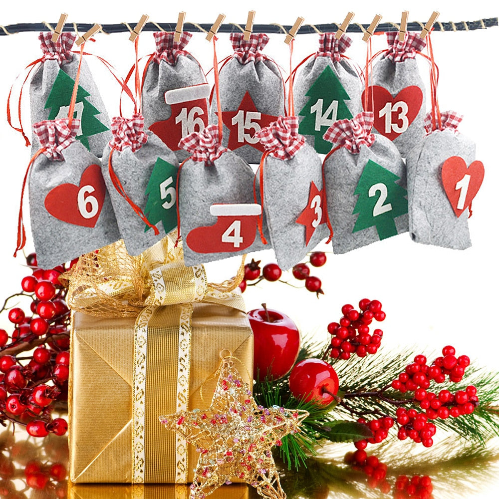 Christmas cloth gift bag with drawstring for holiday party favors and treat packaging
