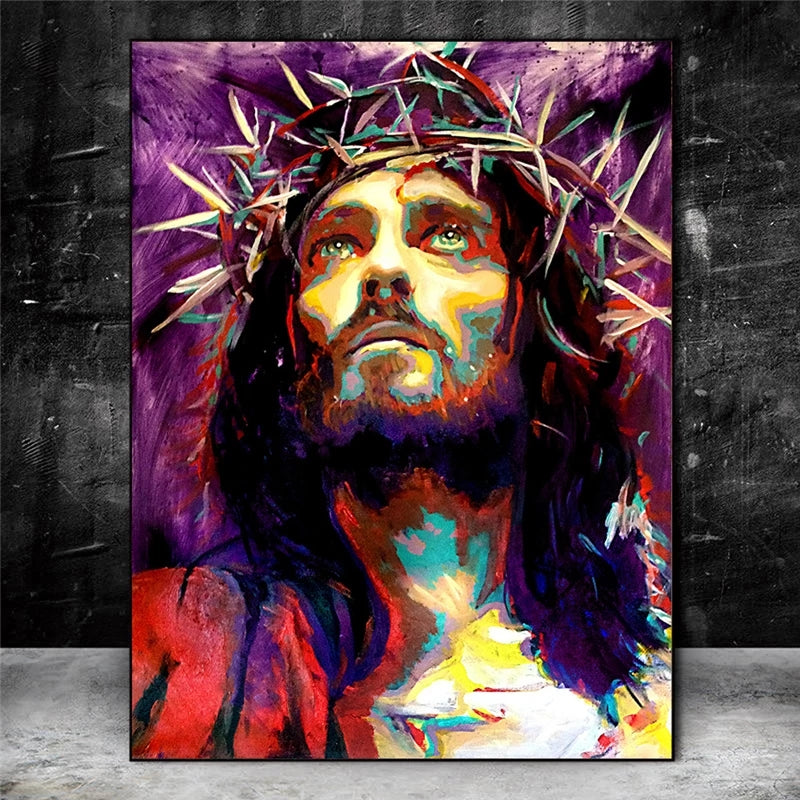 Classic spray paint canvas print featuring Jesus portrait