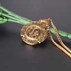 Gold stainless steel Jesus portrait pendant necklace on chain