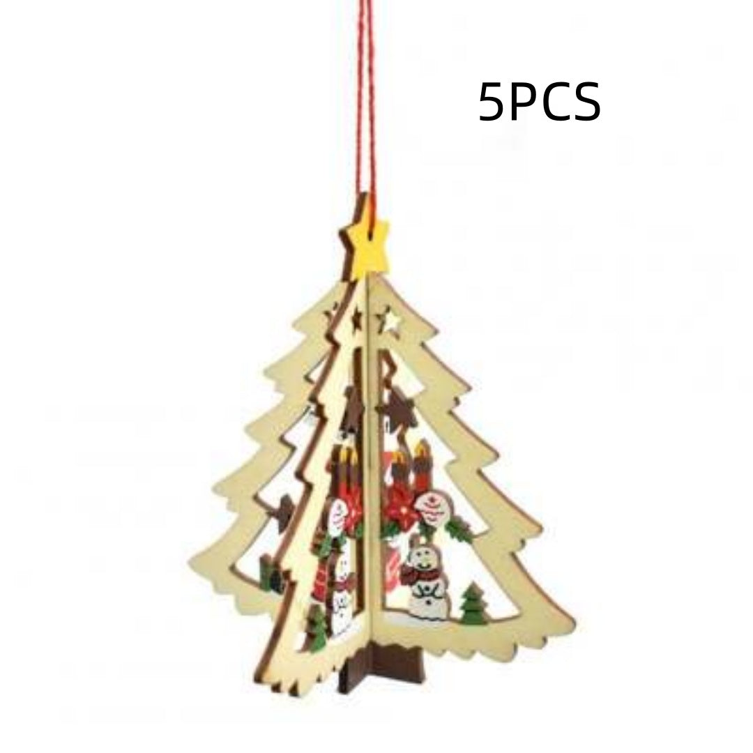 Wooden bell ornament with natural wood texture for Christmas tree display