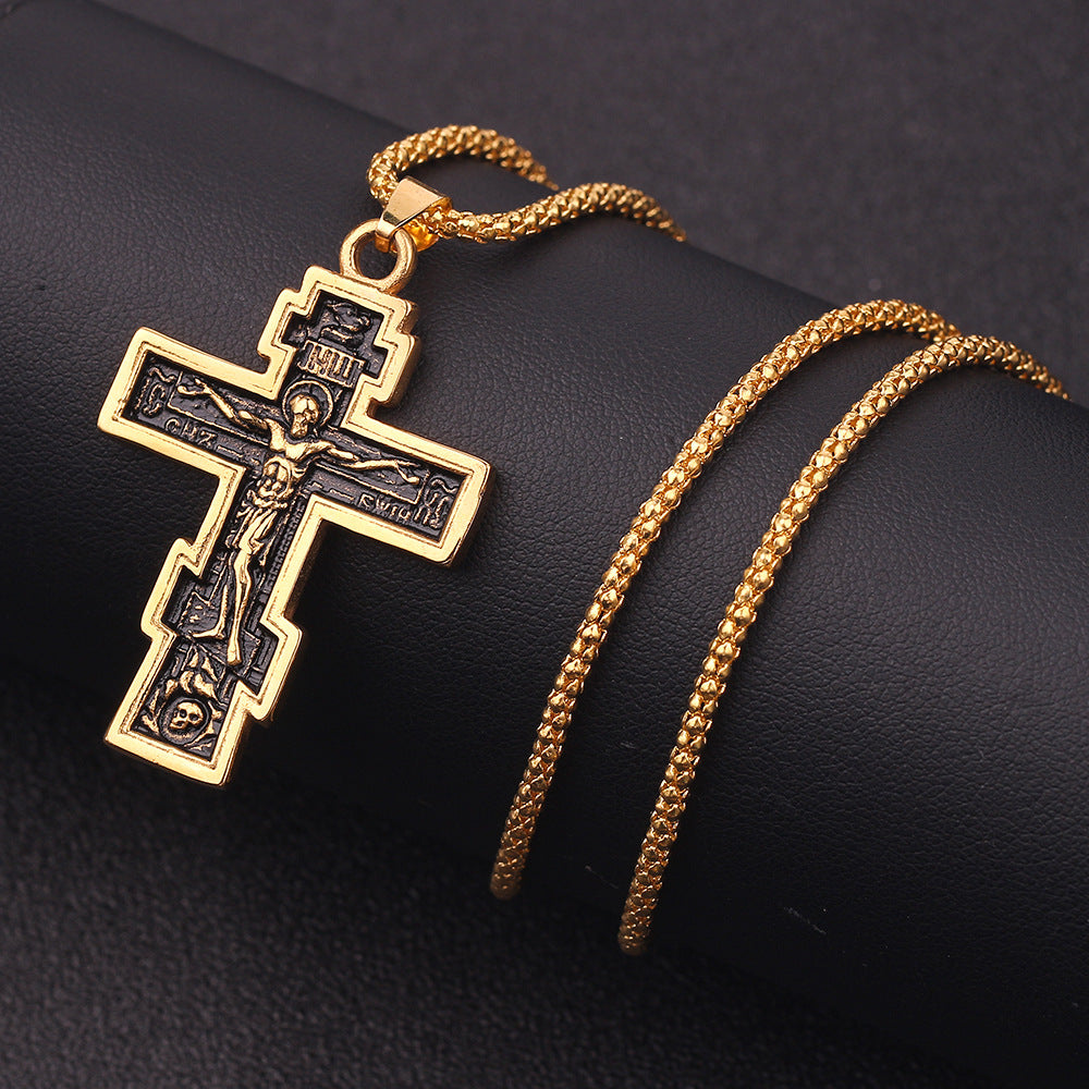 Detail shot of cross pendant electroplating finish
