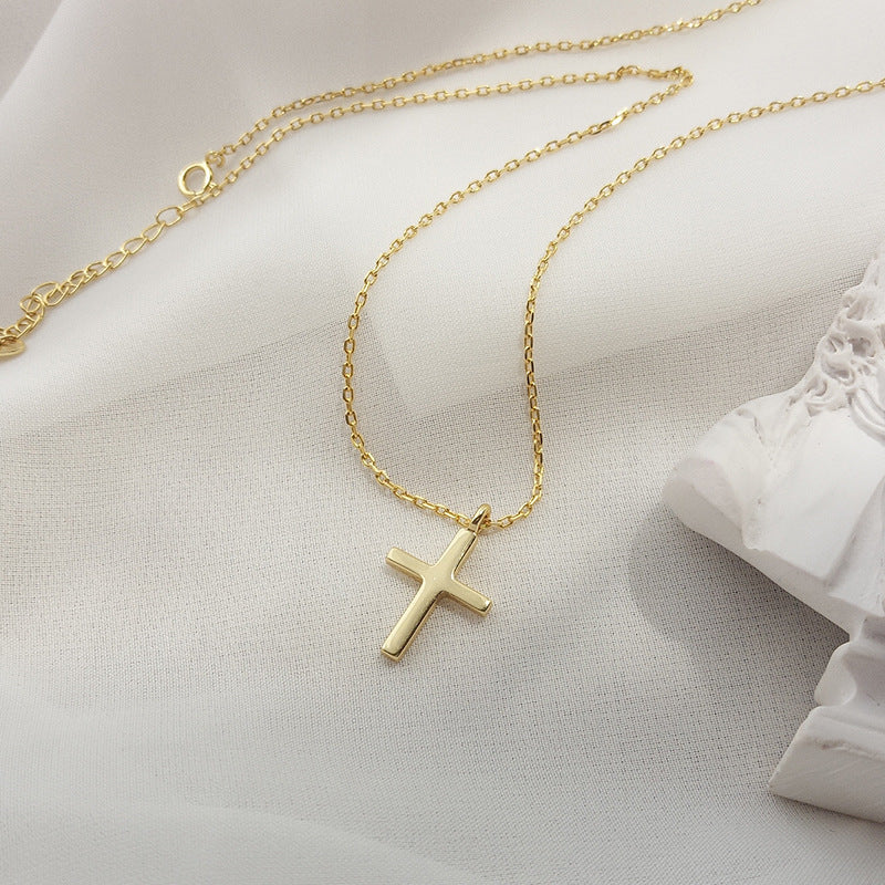 925 Sterling Silver cross pendant necklace with delicate chain on white background Main image