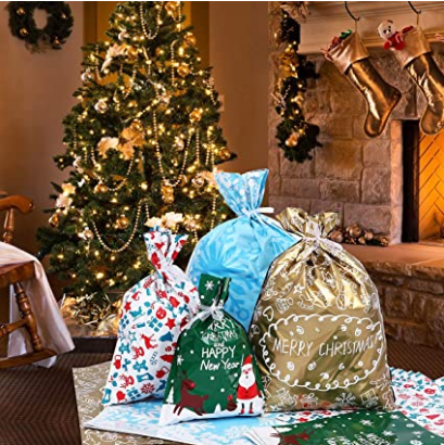 Christmas gift bags showing closed and open designs
