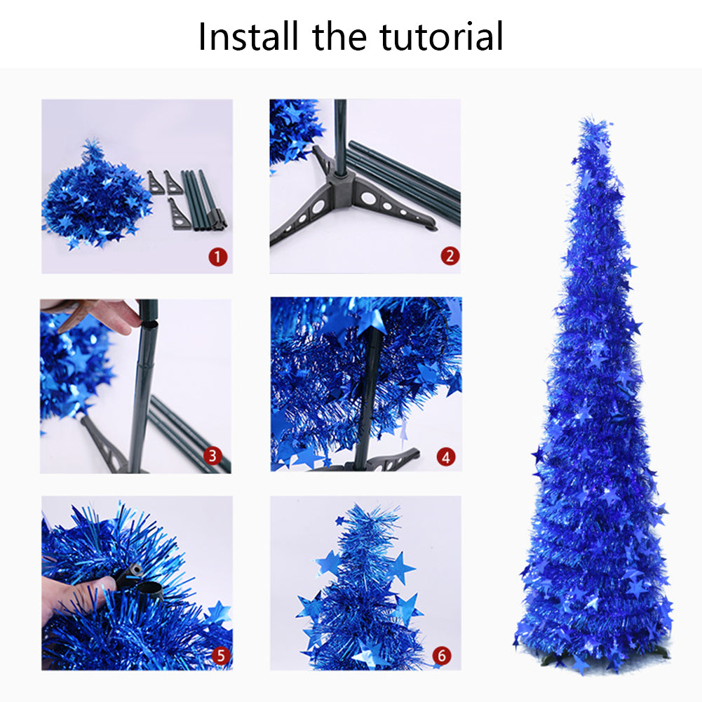Multi-angle view of sparkling sequin Christmas tree decoration