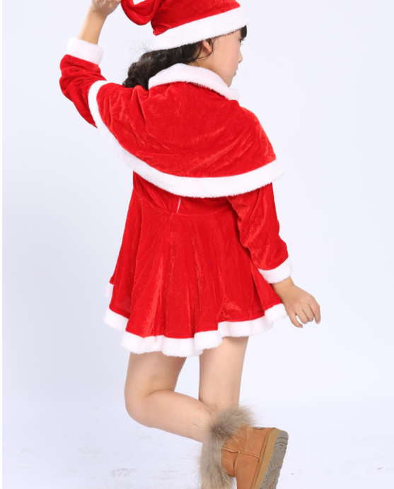 Children's Christmas costume in golden velvet fabric for holiday celebrations