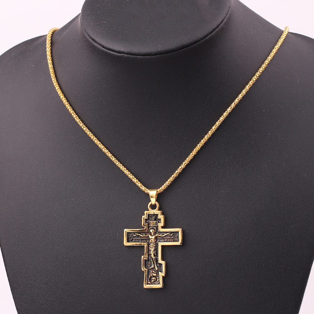 Multiple angles of the Cross Jesus Pendant Necklace