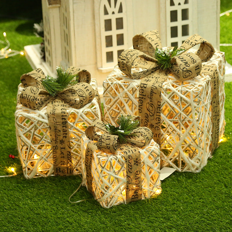 Red and white holiday gift box trio for cabinet decoration