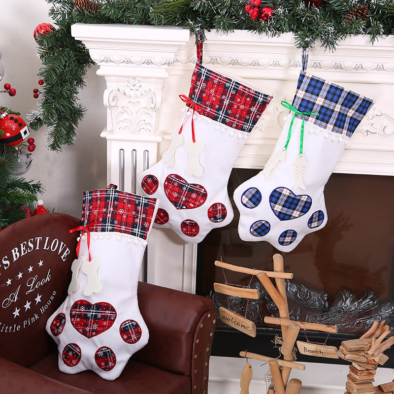 Dog paw Christmas stocking for warm family Christmas setting
