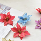 Elegant gold Christmas flower ornament close-up view