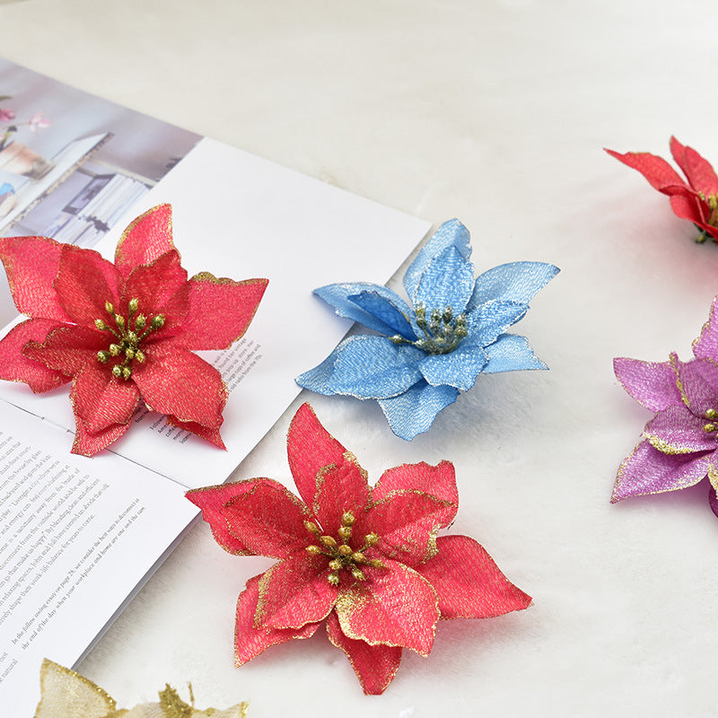 Elegant gold Christmas flower ornament close-up view