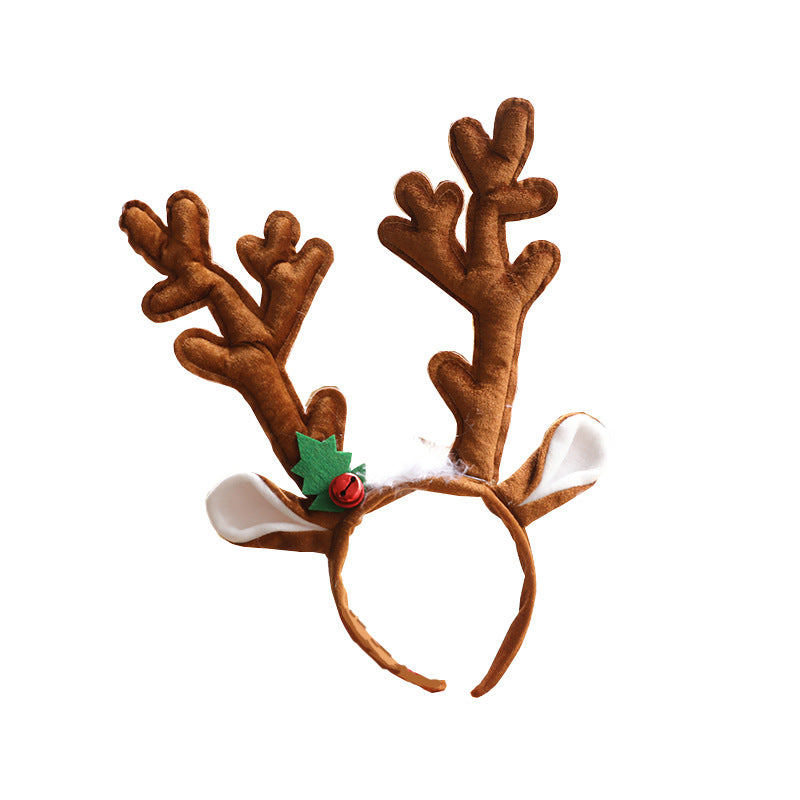 Playful reindeer horn headband in rich brown cloth material