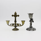 Elegant zinc alloy cross candlestick with sacred Catholic design