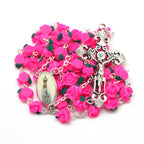 Women's devotional rosary necklace with rose design