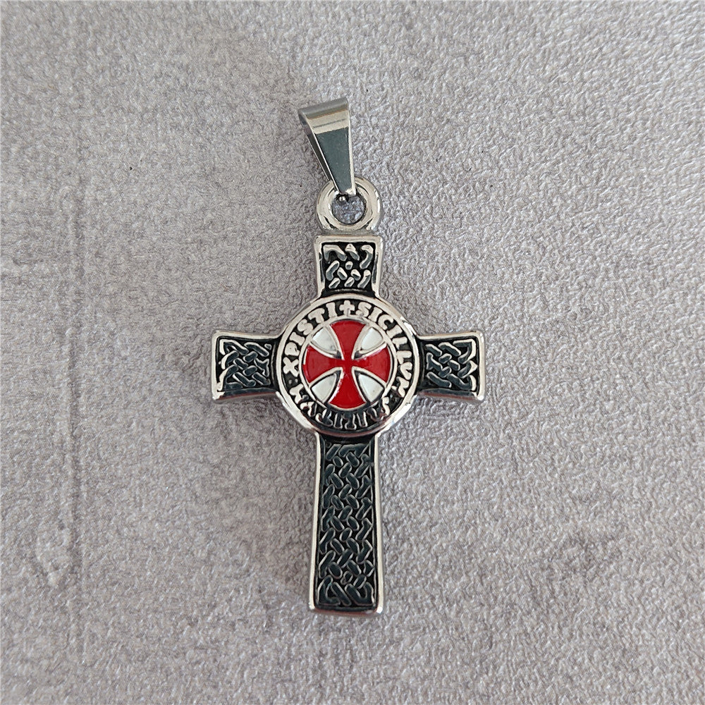 Bold stainless steel Crusader Cross pendant with intricate detailing Main image