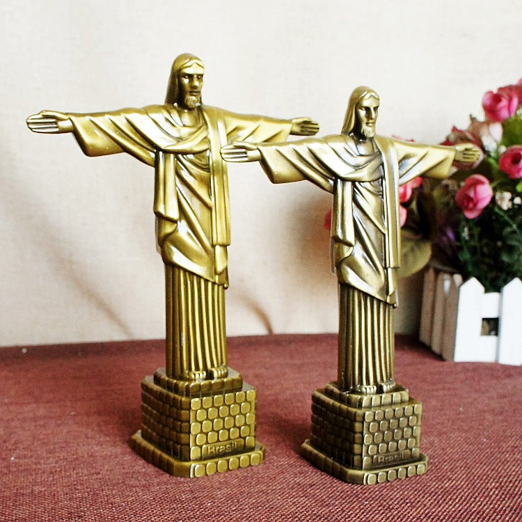 Vintage Jesus figurine statue in bronze finish with simple retro design for home decor Main image